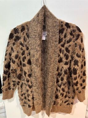 Olivers Fuzzy Leopard-Pattern Open Cardigan - Brown & Black